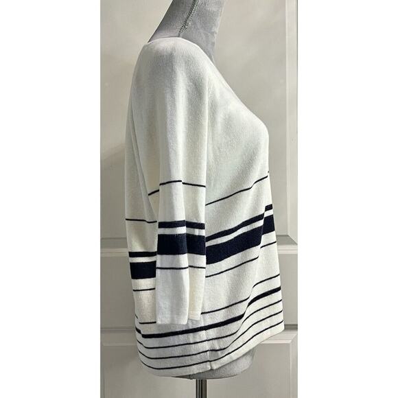 Christopher & Banks Blue Striped Pullover V Neck Crop Sweatshirt Women’s L - Picture 6 of 9